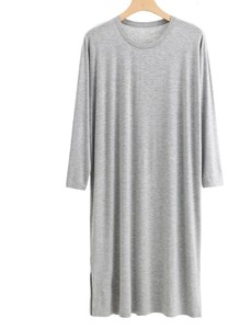 Chemise de nuit pour homme en modal tricoté uni, col rond, manches longues, grande taille, douce, confortable, drapée, respirante, quatre saisons, hiver - Product Image 5