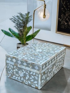 Handmade Rectangular Moroccan Style Mother Of Pearl Inlay <b>Storage</b> <b>Box</b> <b>Floral</b> Pattern Decorative Jewelry Organizer for Bedroom - Product Image 4
