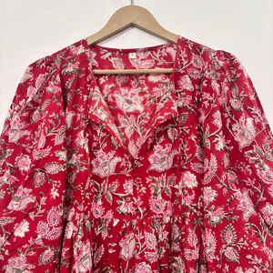 Vestido Midi Informal para Mujer, 100% Algodón Tejido, Estampado Floral Liso/Sólido, Detalles Estructurales, Manga Corta, Cintura Imperio, Estilo Babydoll - Product Image 5