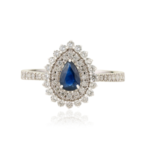 Explore Factory Wholesale Price Blue Sapphire & Diamond Pear Shape Double Cluster <b>Ring</b> Wedding 18K White Gold <b>Statement</b> Jewelry - Product Image 1