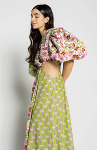 Vestido Maxi con Estampado Floral y Recortes para Mujer, con Mangas Abullonadas, Estilo Bohemio, para Fiestas de Verano - Product Image 4