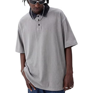 เสื้อโปโลโอเวอร์ไซส์ ผ้าคอตตอนย้อมสีเอซิด แขนสั้น สไตล์สตรีทแวร์สุดเทรนดี้ ใส่สบาย ทรงหลวม ผ้าคอตตอนนุ่ม - Product Image 2