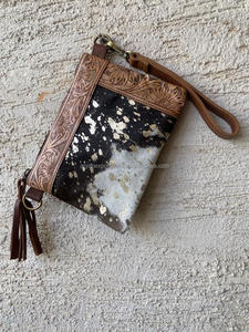 Bolso de Piel Metálica con Estampado Occidental para Mujer, Bolso de Piel de Vaca, Tallado a Mano, Borla de Cuero Bohemio, Novedad - Product Image 2