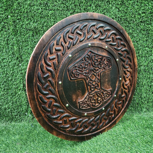 Bouclier Viking Nordique Premium en Bois, Forme Ronde, Fait Main pour Décoration de Costume Historique et Décoration Murale - Product Image 4