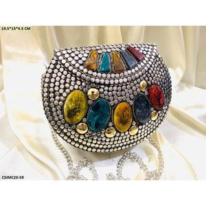 Elegante Bolso de Mano de Metal Plateado Antiguo para Mujer, Accesorio de Moda con Cristales para Vestir de Noche, Modelo RR202514920 de RR ENTERPRISES - Product Image 2