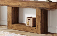Console contemporaine en bois massif de 140 cm de long, couleur marron, idéale pour la maison, les entrées, les hôtels, les restaurants et les écoles.