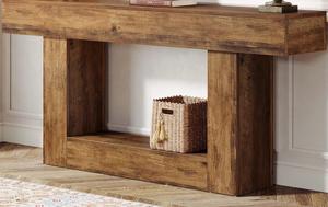 Console contemporaine en bois massif de 140 cm de long, couleur marron, idéale pour la maison, les entrées, les hôtels, les restaurants et les écoles. - Product Image 6