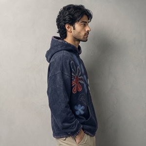 Fashion and Everyday Comfort Men Vintage Wash Embroidery Hoodie Distressed Pullover Sweatshirt for Streetwear - Product Image 6