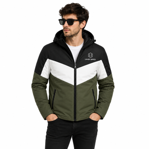 Veste matelassée à capuche pour homme, imperméable, coupe-vent, chaude pour l'hiver, à blocs de couleur, manteau décontracté d'extérieur, fournisseur OEM ODM avec logo personnalisé - Product Image 1