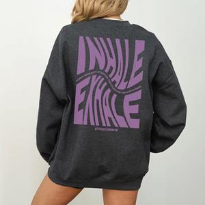 Sweat-shirt personnalisé imprimé Pilates « Inhale Exhale » en gros, col rond, 100 % coton brodé, style streetwear oversize DM - Product Image 3