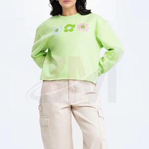 Sudadera Oversize de Cuello Redondo para Mujer, Bordado Floral, Tejido de Algodón, Corta, Estilo Casual Urbano, Primavera - Product Image 4