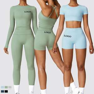 <b>Men</b> Five Piece Activewear Set Stretch Long Sleeve Crop Top Sports Bra <b>Shorts</b> Casual Fitness Wear <b>Slim</b> <b>Fit</b> Elastic Waist Quick - Product Image 1