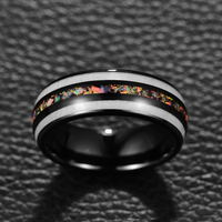 Cincin Tungsten Karbida Hitam dengan Inlay Tekstur Opal dan Tanduk Rusa, Cincin Kawin Bentuk Kubah 8mm, Perhiasan Outdoor Grosir