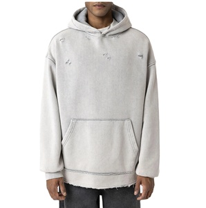 Respirant vintage lavage à l'acide en détresse sweats à capuche pour hommes pull blanc hommes en détresse sweat à capuche - Product Image 4