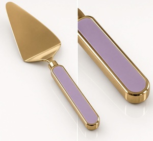 Gold Plated Mirror <b>Cake</b> Server Dusty Purple Handle Modern Luxury Serving Spatula Pie <b>Slice</b> Utensil - Product Image 4