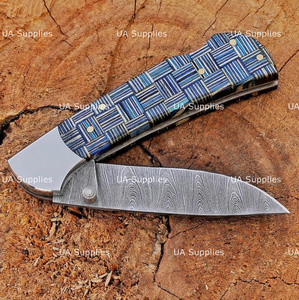 High Quality Damascus Steel Back <b>Lock</b> New Design Hunting Folding Knife Elk Horn Wood Handle Clip Point OEM ODM Private Knives - Product Image 5