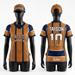 เสื้อรักบี้หญิง พรีเมียม ผ้าโพลีเอสเตอร์อินเตอร์ล็อค 260 GSM สีน้ำเงิน ขาว ทอง ดีไซน์ลายแผง  แบบซับลิเมชั่น  โลโก้สั่งทำได้ - Product Image 4