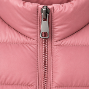 Pink Stand Collar Puffer <b>Jacket</b> With Zipper Closure Casual Windproof Outerwear For Autumn Unisex Regular Fit - Product Image 6