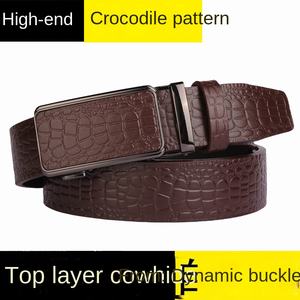 Cinturón de Negocios de Cuero Genuino de Vaca para Hombre al por Mayor, Diseño de Piel de Cocodrilo de Capa Superior con Hebilla Automática sin Dientes 2026 - Product Image 3