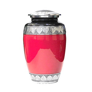 Urnas de cremación de aluminio para adultos con grabado, acabado en color rojo estaño y negro, urnas metálicas para cenizas humanas. - Product Image 1