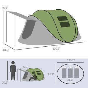Tenda Pop-up Verde per 2-3 Persone con Veranda, Impermeabile 3000mm, Borsa per il Trasporto, per Campeggio ed Escursionismo - Product Image 2