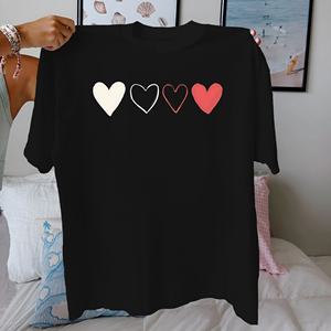 T-shirt Comfort Fit pour femme 100% pur coton avec alternance de coeurs solides et décrits Style décontracté - Product Image 1