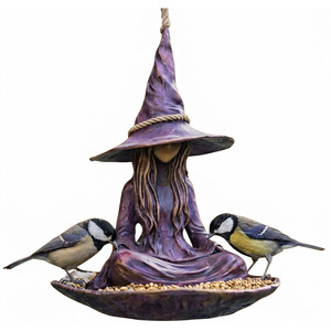 Decoraciones de jardín para Halloween, comedero para pájaros con diseño de bruja, comedero colgante de resina para jardín - Product Image 1