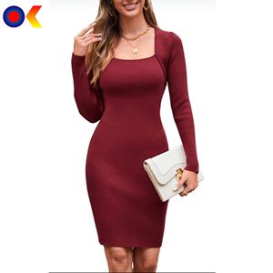 Gran oferta, suéter informal ajustado de manga larga para mujer, prendas de punto básicas personalizadas con cuello cuadrado para otoño e invierno, Jersey - Product Image 3