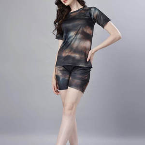 Hot Selling Private Label Peach Hip Lace <b>Tie</b> Dye Yoga Suit <b>Set</b> For Women Skinny Fit Casual Quick Drying Activewear Short Tops - Product Image 4