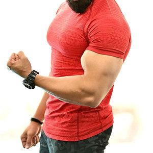T-shirt de sport personnalisé pour homme en polyester/coton, rouge chiné, séchage rapide, col rond, manches courtes, coupe classique, performance d'entraînement, OEM - Product Image 3