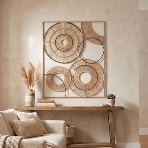Escultura de Pared Bohemia Rectangular Grande con Marco Metálico y Cuerda de Papel, Decoración Moderna para Sala de Estar, Estilo Vietnamita, Venta al Por Mayor - Product Image 3