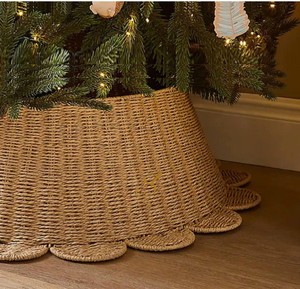 Natural Seagrass <b>Christmas</b> <b>Tree</b> Collar Scalloped Edge Woven Xmas <b>Tree</b> <b>Base</b> Ring <b>For</b> Holiday Decoration - Product Image 2