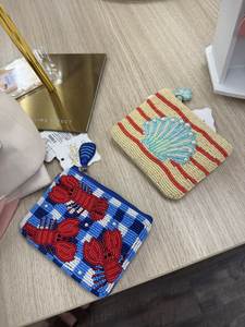 Bolso de Mano Hecho a Mano con Cuentas, Forma Rectangular, Rayas Rosas, Bordado de Estrella Blanca, Punto de Cruz, Costura - Product Image 2