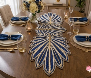 Handmade Beaded Floral Wall Hanging <b>Blue</b> and Cream Textile Embroidery Home Decoration Craft - Product Image 2