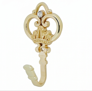 Heritage Look Gold Crown Design Wall <b>Hook</b> <b>With</b> Crystal Accent Vintage Style Metal <b>Hook</b> For Clothing And Towels - Product Image 1