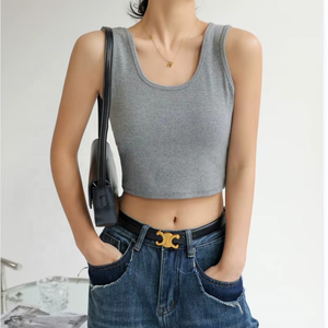 Camisetas Cortas de Verano para Mujer, sin Mangas, Básicas, Acanaladas, con Impresión de Logotipo Personalizado - Product Image 2