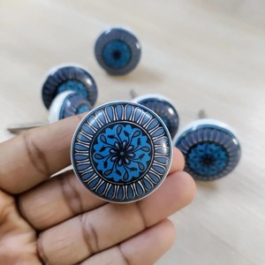 <b>ceramic</b> cabinet <b>knobs</b> in <b>Ceramic</b> Cabinet <b>Knob</b> Round Blue Floral Design Handcrafted Traditional Kitchen Door Handle <b>ceramic</b> <b>knobs</b> - Product Image 1