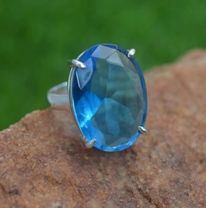 Wholesale Natural Blue Quartz Gemstone Ring 925 Solid Silver Oval Gemstone Ring Handmade Artisan Fine Jewelry - Product Image 4