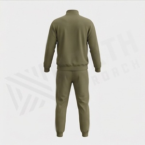 Men's Olive Green Tracksuit Full Zipper Stand Collar Casual Sportswear With Side Pockets Breathable Polyester Autumn Wear - Product Image 2