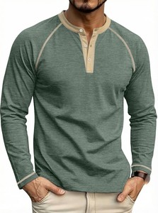 Camiseta de Algodón de Lujo para Hombre, Tela Suave Premium, Corte Ajustado, Cuello Redondo, Estilo Urbano Minimalista, Manga Larga, Casual, Ecológica, 220g - Product Image 4