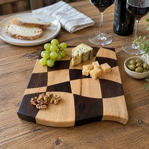 Planche à découper en bois à motifs torsadés, avec effets d'illusion de courbure et de distorsion, finition à grain bicolore, artisanale, pour couper les légumes - Product Image 5