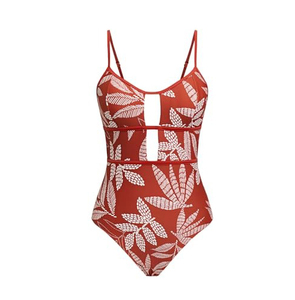 Maillot de bain une pièce à imprimé floral pour femme, col rond, découpes, taille haute, effet push-up, extensible, polyester/nylon, respirant, écologique - Product Image 5