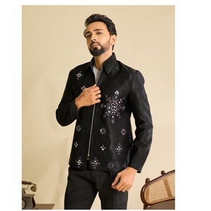 <b>Men's</b> Black <b>Velvet</b> <b>Jacket</b> With Matching Pant Stylish Formal Ethnic Wear Set For Wedding Party And Festive Events - Product Image 2