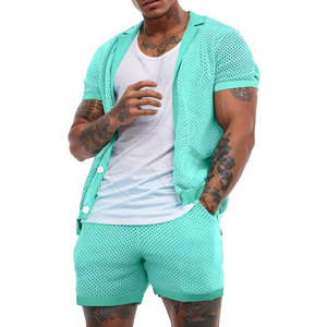 Summer Casual Men's Solid Plus Size Polyester/Cotton T-shirts & <b>Mesh</b> Shorts <b>Two</b>-<b>Piece</b> Shorts <b>Set</b> - Product Image 2