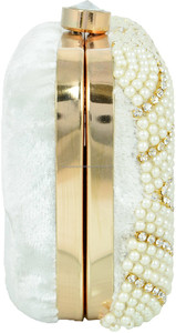 Bolso de mano de noche con patrón de diamantes con cuentas de perlas blancas para mujer Diseño de diamantes de imitación para fiestas y uso nupcial - Product Image 4