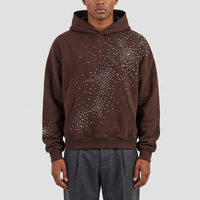 Sweat à capuche pour homme de haute qualité, personnalisé, épais, brodé de strass, entièrement sérigraphié de strass, délavé à l'acide, avec poches