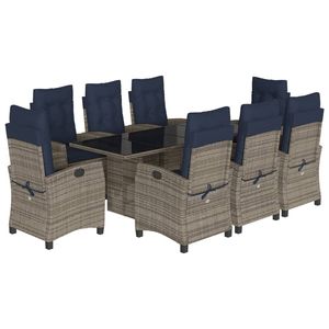 Set da pranzo Patio in Rattan grigio 9 pezzi con cuscini Set da giardino - Product Image 2