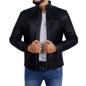 <b>Men</b> Plain Black <b>Leather</b> Biker <b>Jacket</b> Classic Motorcycle <b>Jacket</b> - Product Image 4