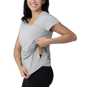 Camiseta de Manga Corta para Mujer, Cuello Redondo, Color Gris, Corte Regular, Informal, Color Sólido, 100% Algodón Jersey, Transpirable, para Todas las Temporadas - Product Image 1