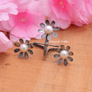 Anillos con patrón de flores ajustables bohemios de plata de diseñador artificial, joyería, hermosos anillos de plata para mujeres y niñas para usar - Product Image 4